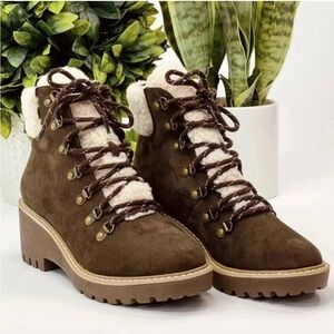 Corkys Squad Brown Sherpa Trim Lace Up Boots Size 7